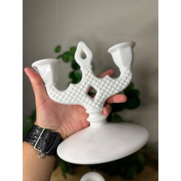 Vintage Westmoreland Glass PAIR Candelabra Candle Holders English Hobnail White - Picture 6 of 8